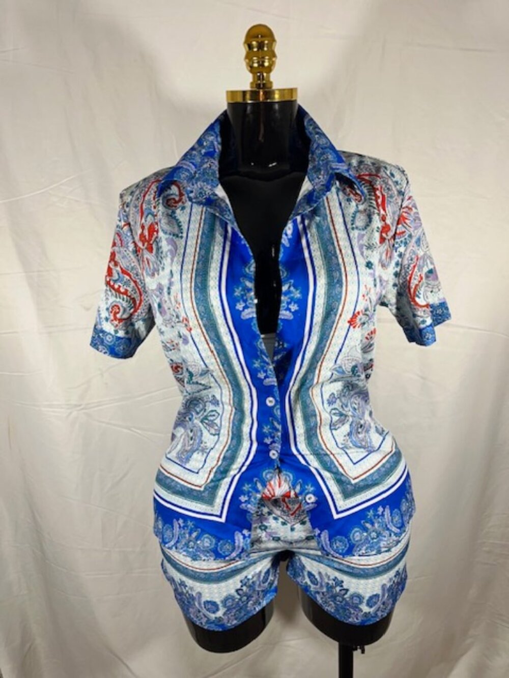 Shein Paisley Print Button-Down & Shorts Set – Size S